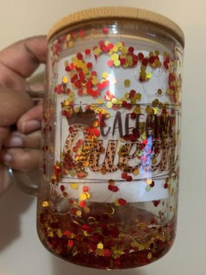 GLASS COFFEE MUG GLITTER GLOBE