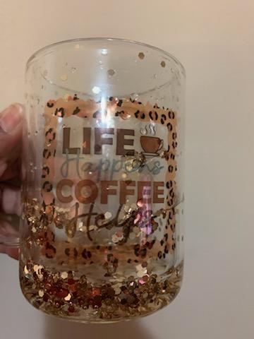 GLASS COFFEE MUG GLITTER GLOBE