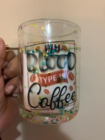 GLASS COFFEE MUG GLITTER GLOBE